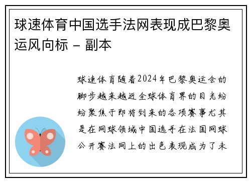 球速体育中国选手法网表现成巴黎奥运风向标 - 副本