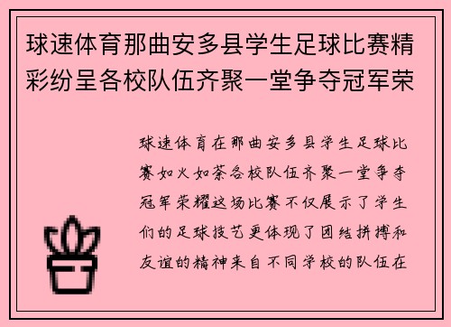 球速体育那曲安多县学生足球比赛精彩纷呈各校队伍齐聚一堂争夺冠军荣耀